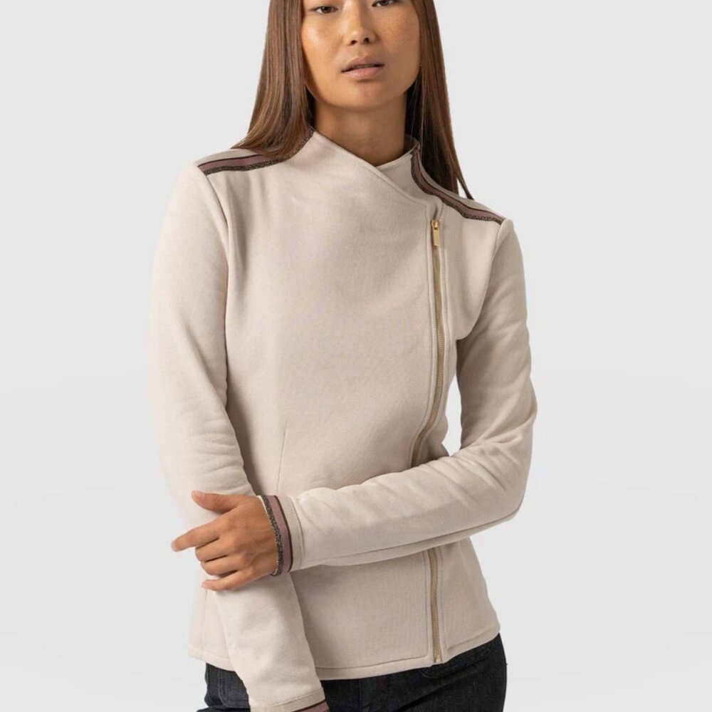 Women's Cream Asymmetrical Zip Jacket